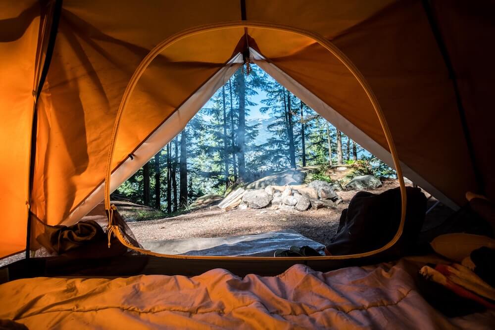 View from opening of camping tent